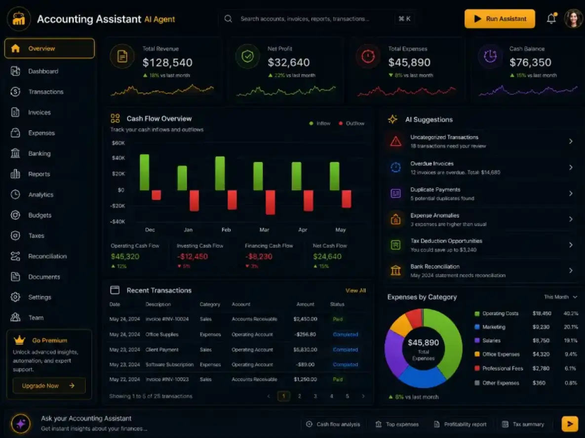 accountingassistant.app AI accounting assistant app — dashboard preview
